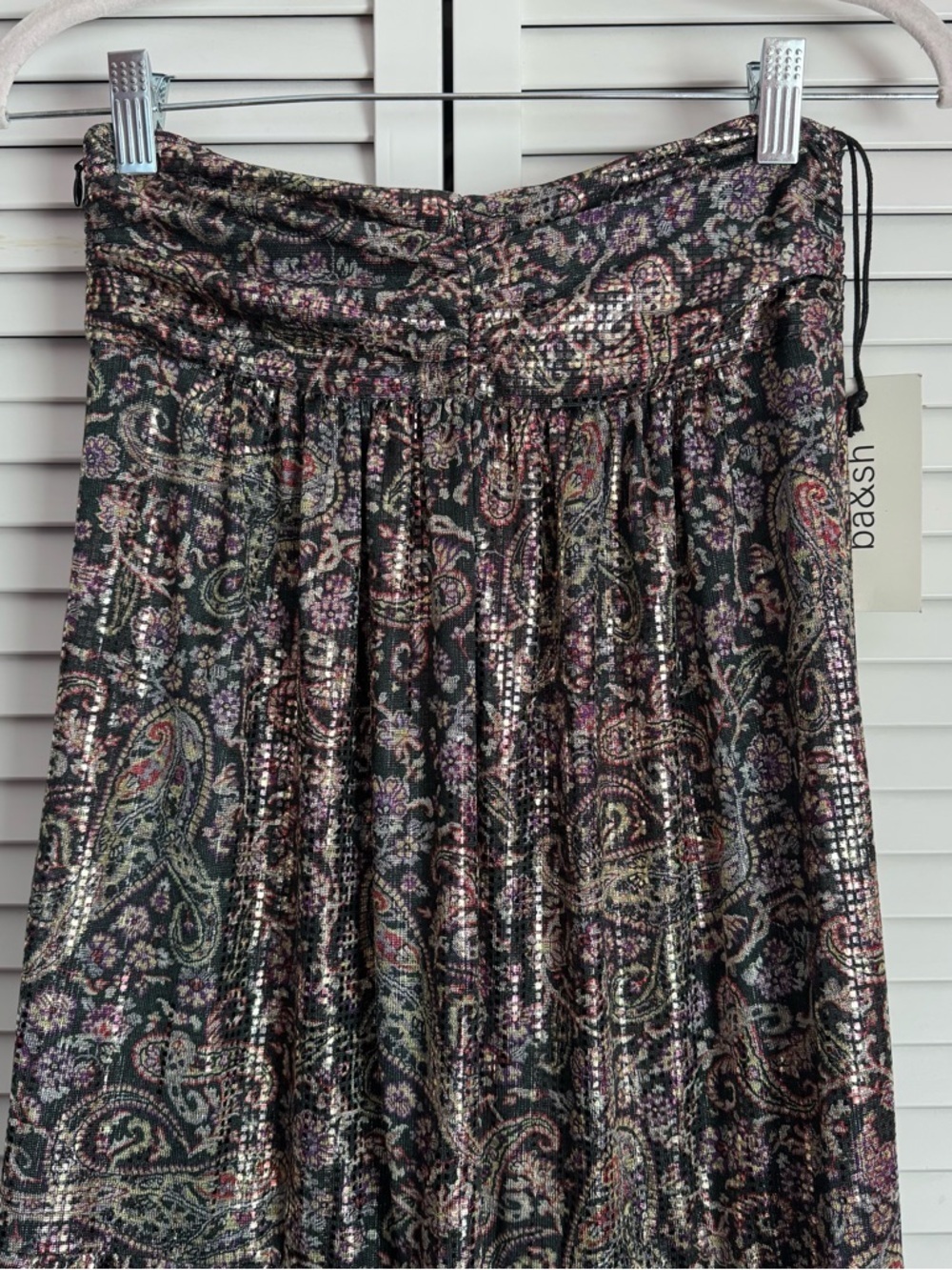 ba&sh Gabriel Metallic Paisley Print Jersey Tiered Maxi Skirt Small NWT - Picture 10 of 15